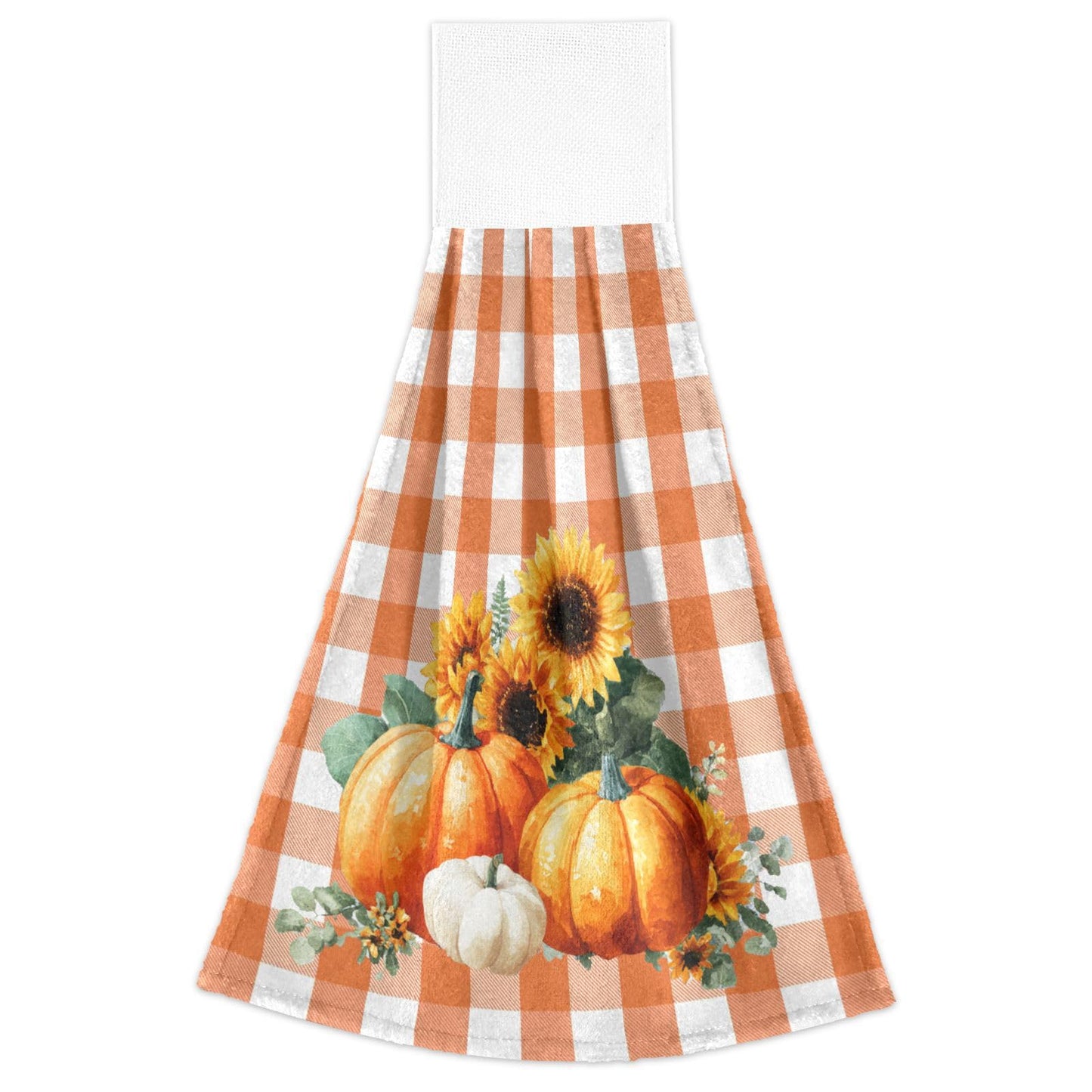 Boccsty Autumn Pumpkin Hanging Kitchen Towels 2 Pieces Harvest Sunflower Orange Buffalo Check Dish Cloth Tie Towels Hand Towel Tea Bar Towels for Bathroom Farmhouse Housewarming Tabletop Home