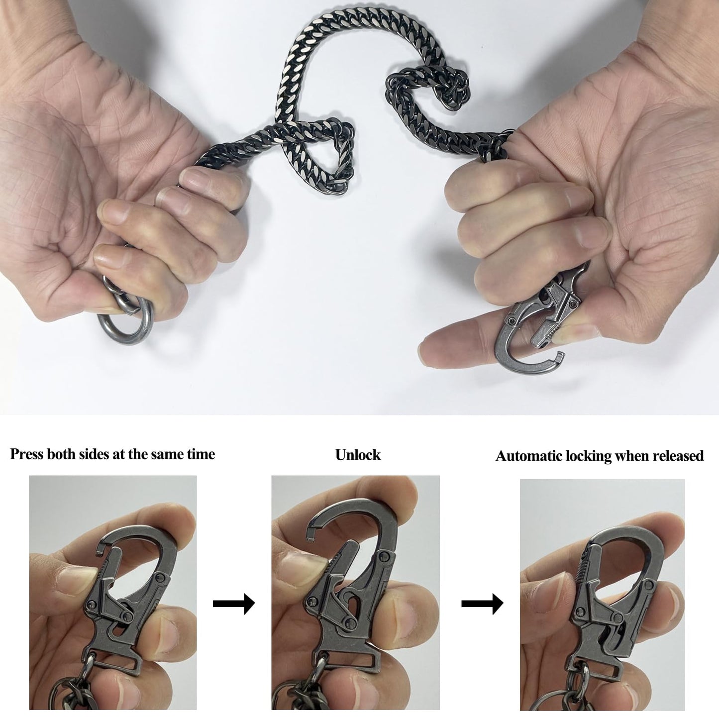 Ahiller Biker Key Wallet Chain, Fancy Stainless Steel Pant Pocket Purse Jean Handbag Belt Chain with Small Double Locking Mechanism Carabiner for Men Women-YK