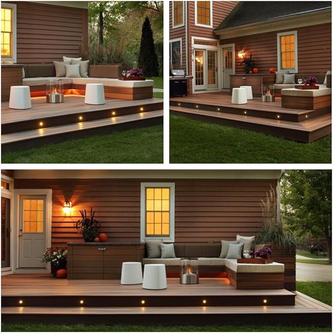 FVTLED Low Voltage Recessed RGBW Deck Light, 6pcs Φ1.22 RGB & Warm White Stainless Steel Waterproof Outdoor Step Lighting In-ground Landscape Pathway Patio Stair Decor Lamp, Black