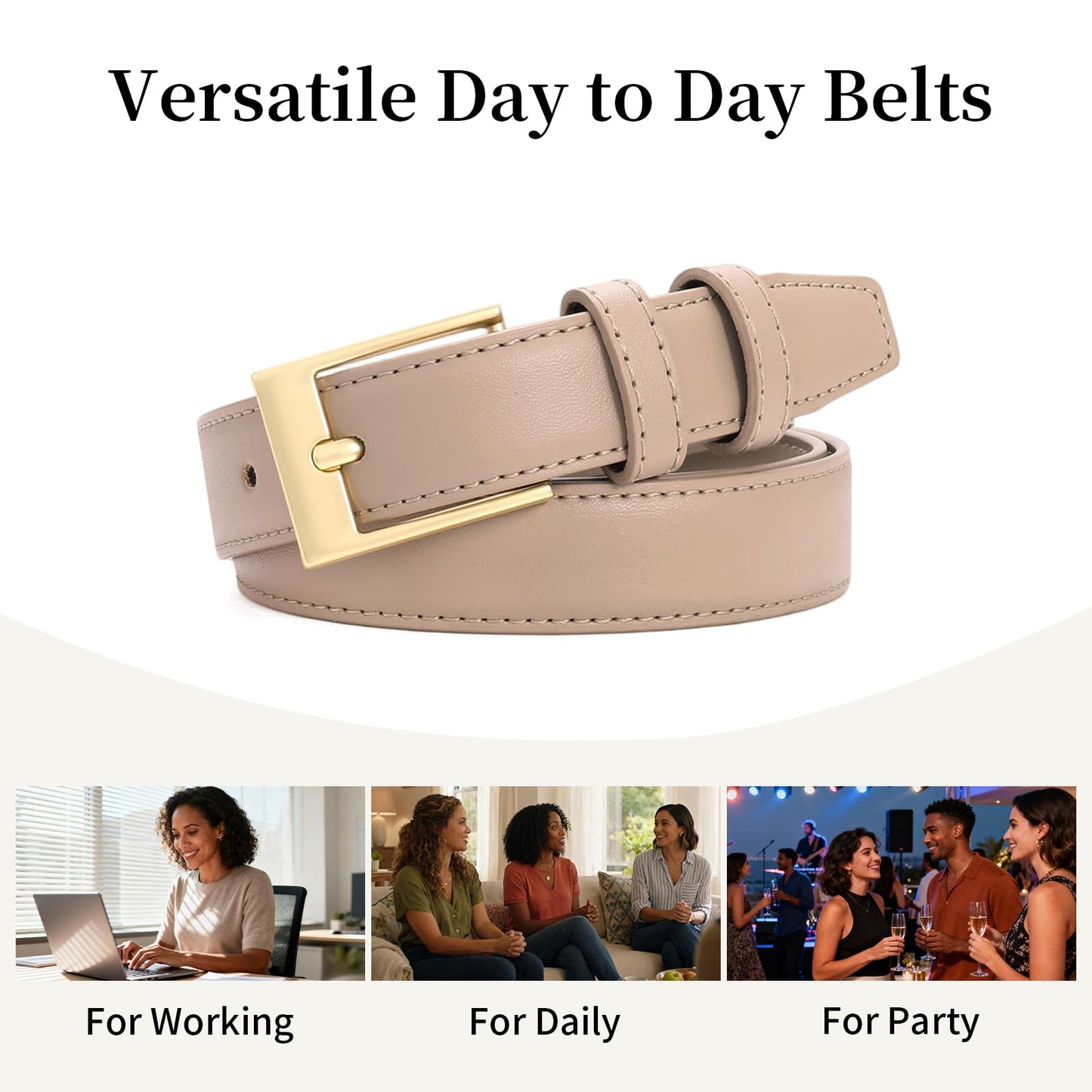 XILTAEN Women's Genuine Leather Belt for Jeans Pants Dresses Ladies Belt with Gold Buckle Waist Belts for Women