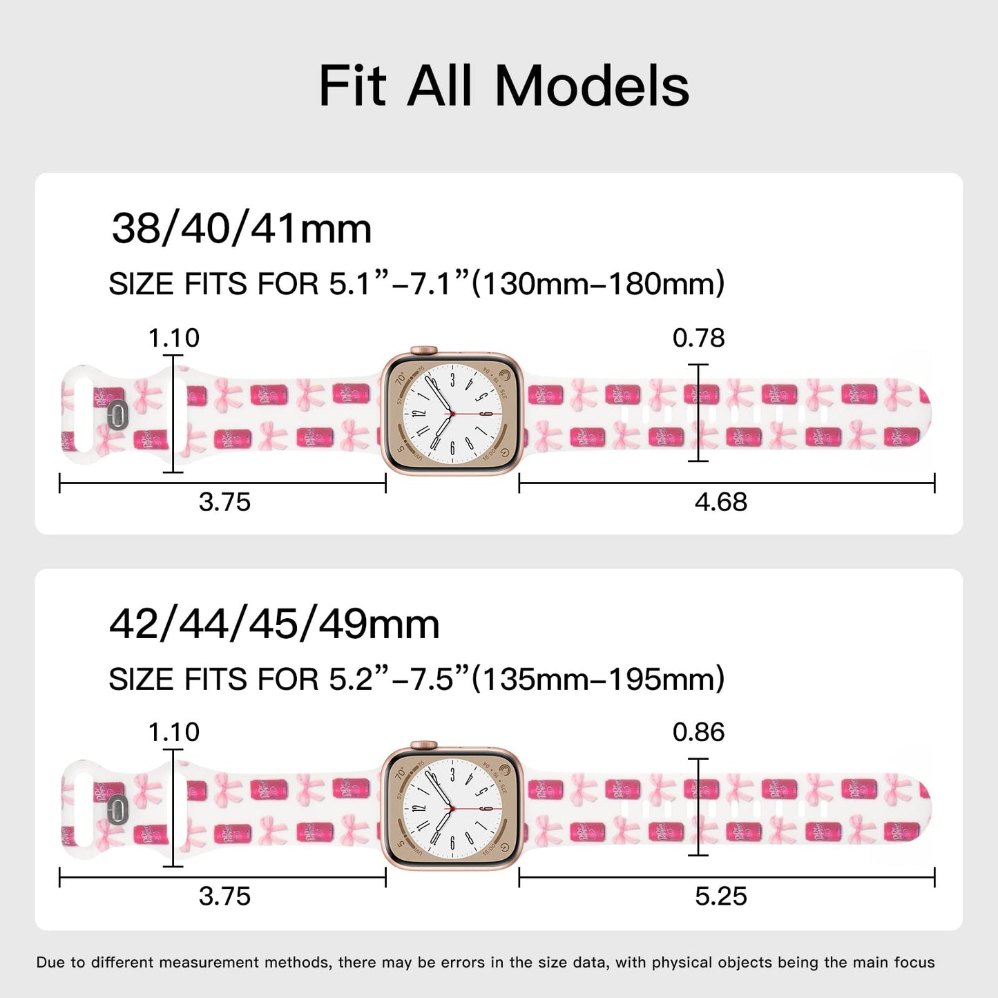Cute Floral Printed Strap for Apple Watch Bands 38mm 40mm 41mm 42mm 44mm 45mm 46mm 49mm Women, Soft Silicone Leopard Bow Pattern Design Wristbands for iWatch Series 11,10，9, 8,7,6,5,4,3,2,1,SE (Bowknot Cola, 42(Series 11/10)/41/40/38mm)
