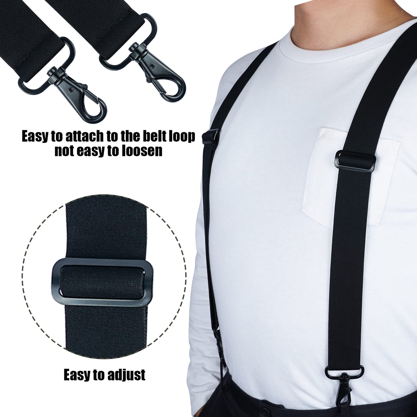 MELOTOUGH Mens Suspender 1.5 Inch Wide X Back Suspenders Black Adjustable Elastic Suspenders Braces with Heavy Duty Snap Hooks