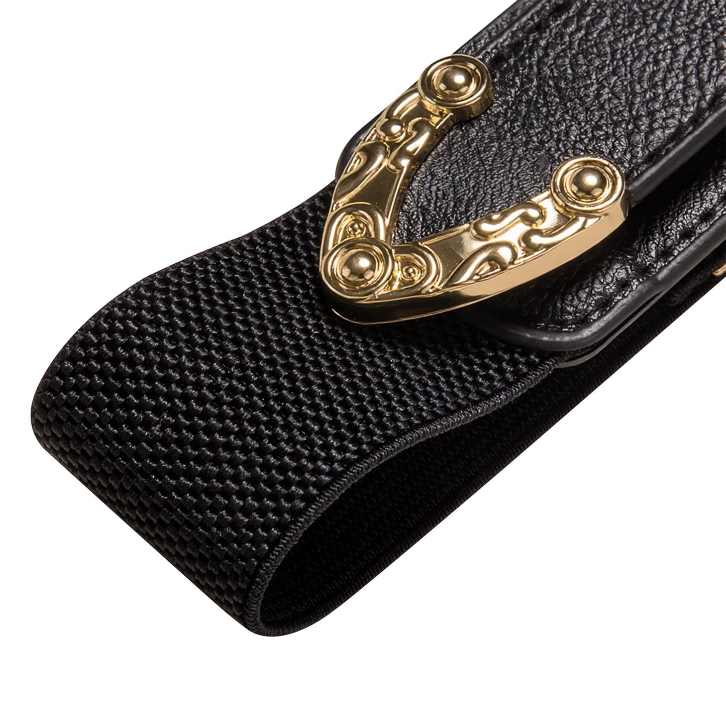 Barry.Wang Women Double Western Belt Vintage Leather Black Belt Gold Buckle Design Elastic Waist Chain Jeans Dresses Cowgirl