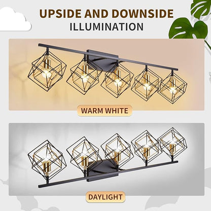 Bathroom Vanity Light with 5 Bulbs Bathroom Light Fixtures Over Mirror with Rotatable 5 Cube Shades Modern Wall Mounted Matte Black