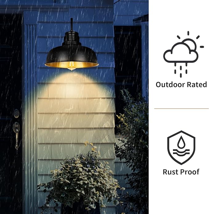 Solar Barn Light for Outside, Gooseneck Outdoor Wall Lights Solar Powered, Farmhouse Exterior Wall Sconce, Industrial Outside Lighting Fixture, Rustic Lantern for Garage, Barn, Shed,RZSR007-2 BK