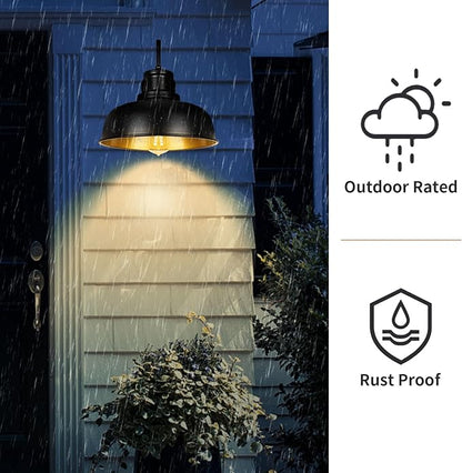 Solar Barn Light for Outside, Gooseneck Outdoor Wall Lights Solar Powered, Farmhouse Exterior Wall Sconce, Industrial Outside Lighting Fixture, Rustic Lantern for Garage, Barn, Shed,RZSR007-2 BK