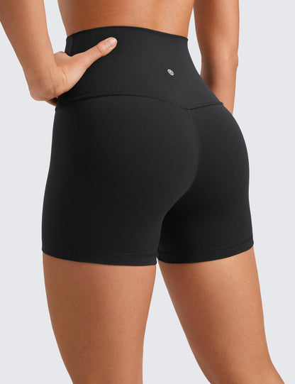 CRZ YOGA Butterluxe Biker Shorts 4'' - High Waisted Booty Workout Volleyball Yoga Womens Spandex Dark Grey Camouflage 2 Small