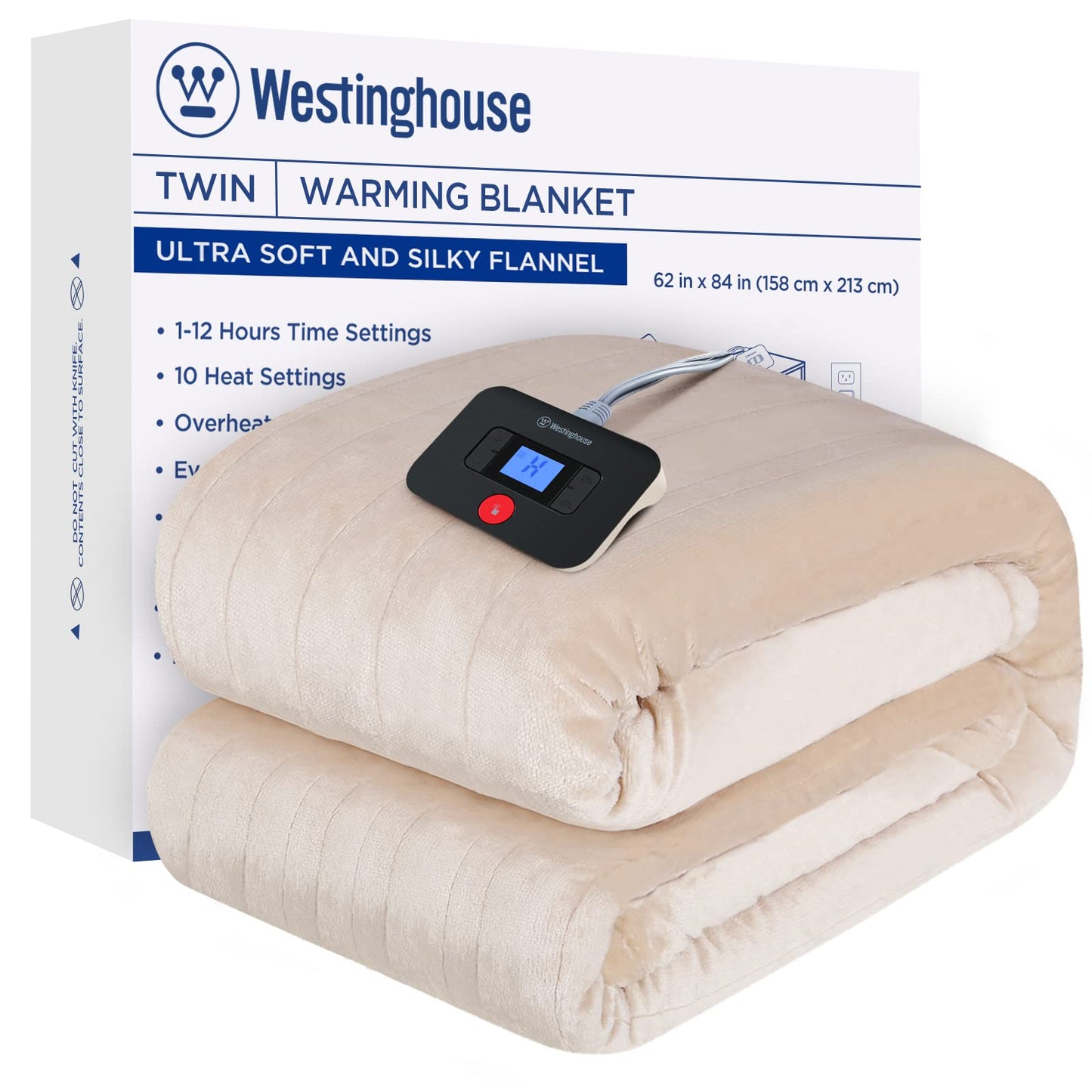 Westinghouse Electric Blanket Heated Throw, Super Cozy Soft Flannel 50"" x 60"" Heated Throw with 6 Fast Heating Levels & 2-10 Auto-Off, Machine Washable, ETL&FCC Certification, Navy Blue