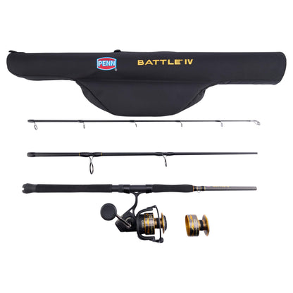 Penn 7' Battle IV Travel Spinning Reel and Fishing Rod Combo Kit, 6000 Reel, CNC Gear Technology, Full Metal Body and Sideplate, HT-100 Drag System, Includes Soft Travel Case and Spare Spool