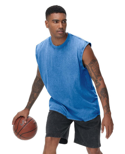 SnowElve 4 Park Mens Workout Tank Tops Sleeveless Tee Shirts Men Muscle Shirt Gym Acid Wash T Shirts Running Beach Loose Fit Tee(AGBUCFBK,S)