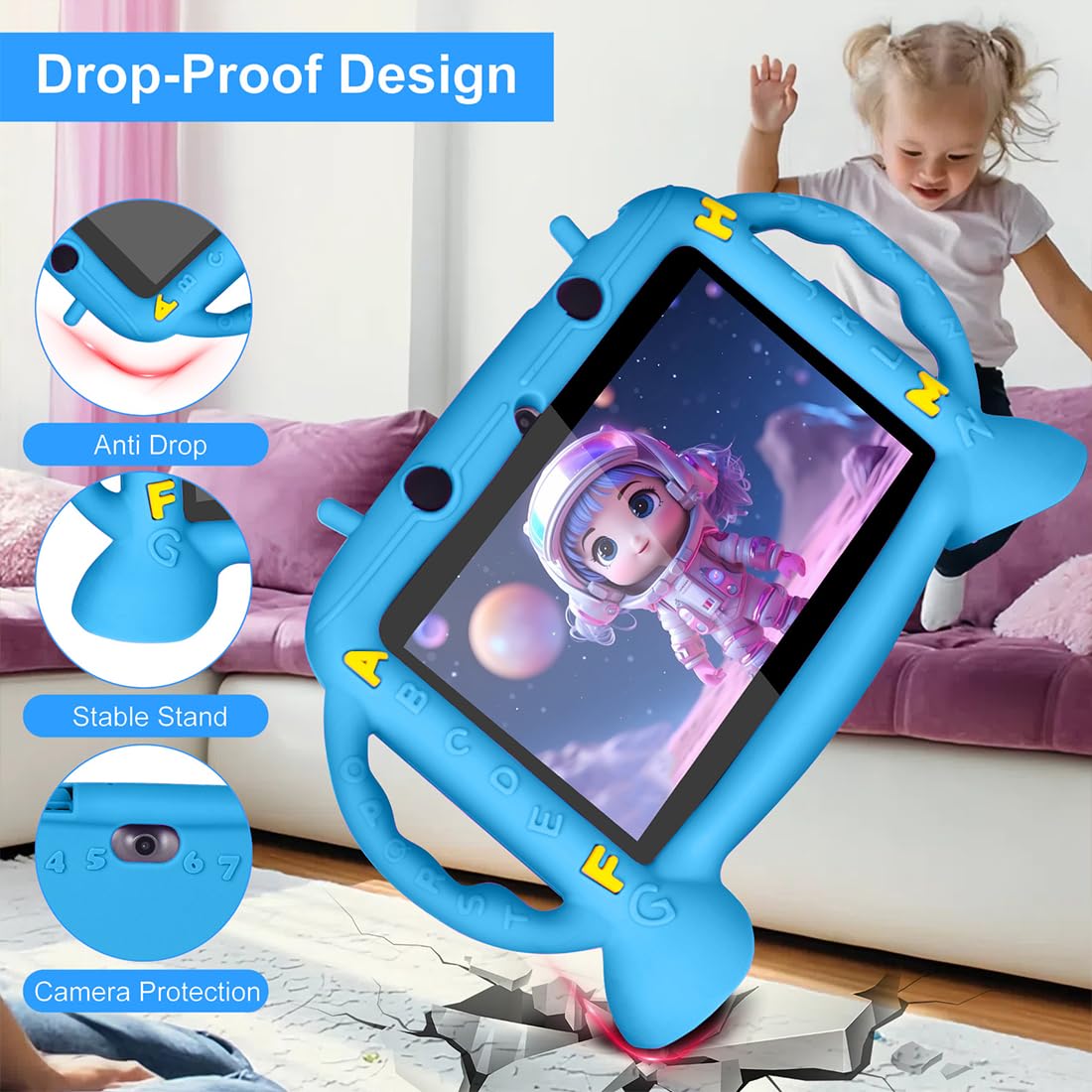 MengDash Kids Tablet, 7 inch Tablet for Kids 3-10, Educational Learning Toddler Tablet Android 11, 3GB RAM+32GB ROM Storage, Google Play YouTube (Blue)
