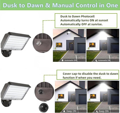 2Pack Dusk to Dawn Outdoor 100W LED Flood Light with Knuckle (Plate Included), 14000LM 1000W Equiv., 100-277V 5000K, ETL Commercial Waterproof LED Floodlight Fixture, Security Lighting for Parking Lot