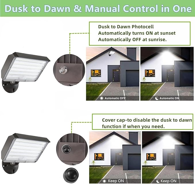 1Pack-Dusk to Dawn Outdoor 100W LED Flood Light with Knuckle&Plate, 3000K/4000K/5000K Color Selectable, 14000LM 1000W Equiv., ETL Commercial LED Floodlight, Outdoor Security Lighting for Parking Lot