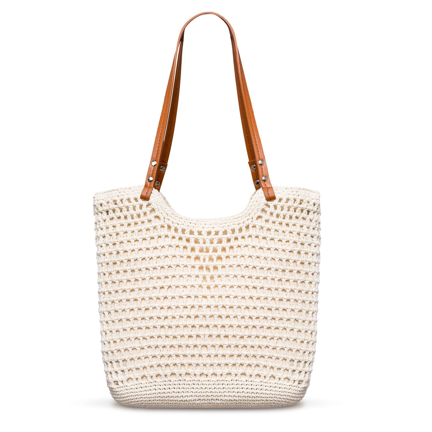 Toptime Crochet Beach Bags for Women, Woven Beach Tote Bag with Zipper & Leak-Proof Lining, Lightweight Boho Shoulder Bags with Leather Handle, Large Capacity Handbags for Summer Vacation Travel