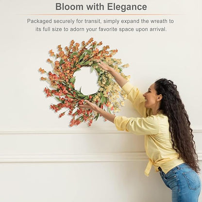 Artgar Fall Wreath, Fall Wreaths for Front Door, 24 in Fall Decor Floral Wreath, Door Wreaths for Front Door Outside All Season for Thanksgiving Home Indoor Outdoor Wall Decor (White&Orange)