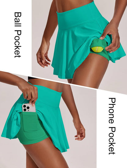 PINSPARK Tennis Skorts for Woman High Waisted Athletic Skirt with Shorts Underneath Pleated Golf Skirts, Cascadia Green XL