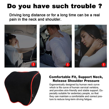 Crofy 2-Pack Car Neck Pillow, Softness Car Headrest Pillow for Driving with Adjustable Strap, 100% Memory Foam and Breathable Removable Cover, Comfortable Ergonomic Design, 4.7 Inches Thick