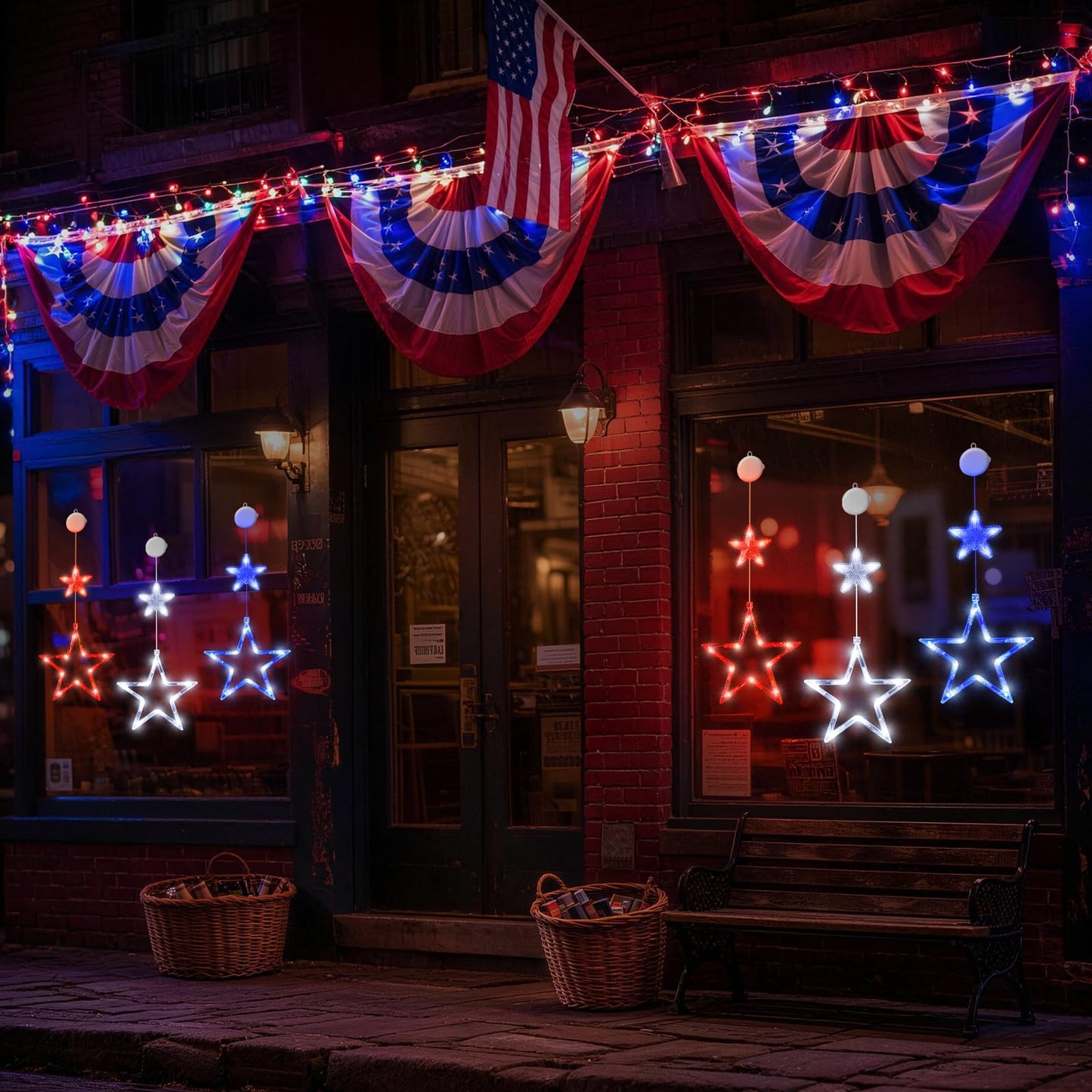 LYUBASA 4th of July String Lights Decorations, 3 Pack, Battery Operated, Red White and Blue, Indoor Window Star Lights, Patriotic Independence Day Decor