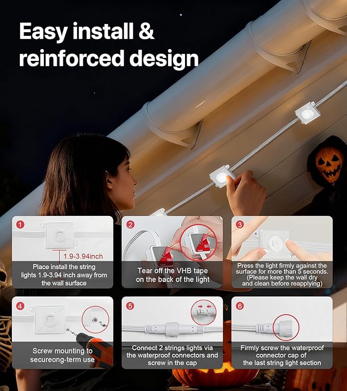 200FT RGB+IC LED Permanent Outdoor Lights, Eave Lights with Smart APP & Remote Control, 72 Scene Modes, Waterproof IP65 for Holiday Christmas Decorations(Extension Cord Not Included)