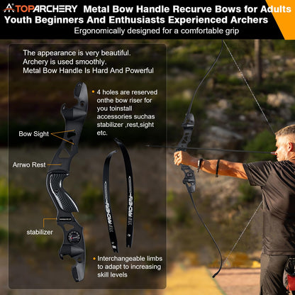 TOPARCHERY 62" Black Hunter Recurve Bow, ILF Interface Shock Absorption Takedown Hunting Recurve Bow for Adult & Youth Beginner, Longbow Archery Set for Outdoor Target Hunting Practice-40LBS-Black