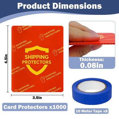 Succwoah 1000-Pack Trading Card Shipping Protectors 3.5'' x 4.5'' with 8 Rolls of Tape, Heavy Duty Corrugated Sheet for Safe Shipping, Precut Card Mailers for Sports, MTG, and Collectible Cards (Red)