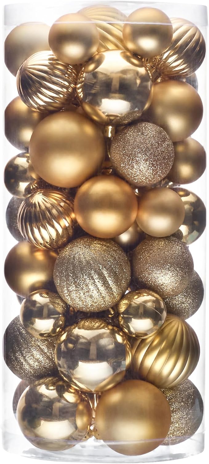 50ct Christmas Balls Ornaments for Xmas Tree, Gold Shatterproof Christmas Tree Decorations Hanging Ball for Holiday Party Decor(1.57"-2.36")