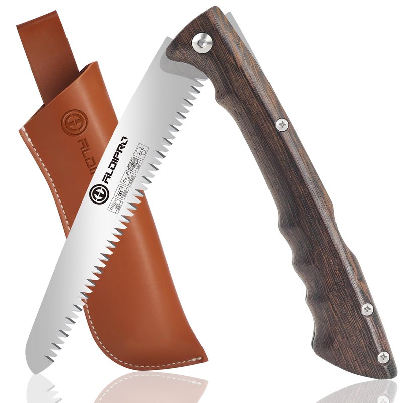 ALDIPRO 7" Folding Hand Saw with Genuine Wenge Wood Handle & Premium Brown Leather Sheath, Heavy Duty SK5 High Carbon Steel Pruning Saw for Bushcraft, Survival Gear, Camping & Tree Trimming, Gift