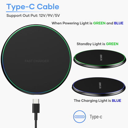 Wireless Charger, Wireless Charging Pad Compatible with iPhone 16 15 14 13 12 11 Pro Max/Mini/Plus/XR, 15W Max Fast Wireless Charging Pad Mat for Samsung Galaxy S23/S22/S21/S20/S10, AirPods Pro/3/2