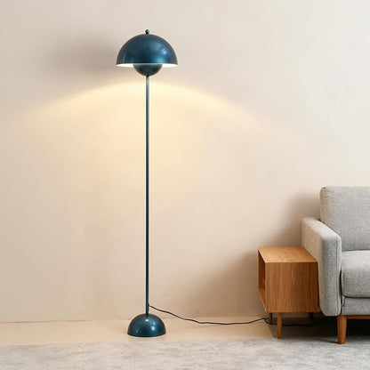 Modern Flowerpot LED Floor Lamp for Living Room, Vintage Metal Lampshade Spotlight Standing Lamp with Foot Switch, Retro E26 Base Round Floor Light Fixture for Bedroom, Office (Pearl Blue)