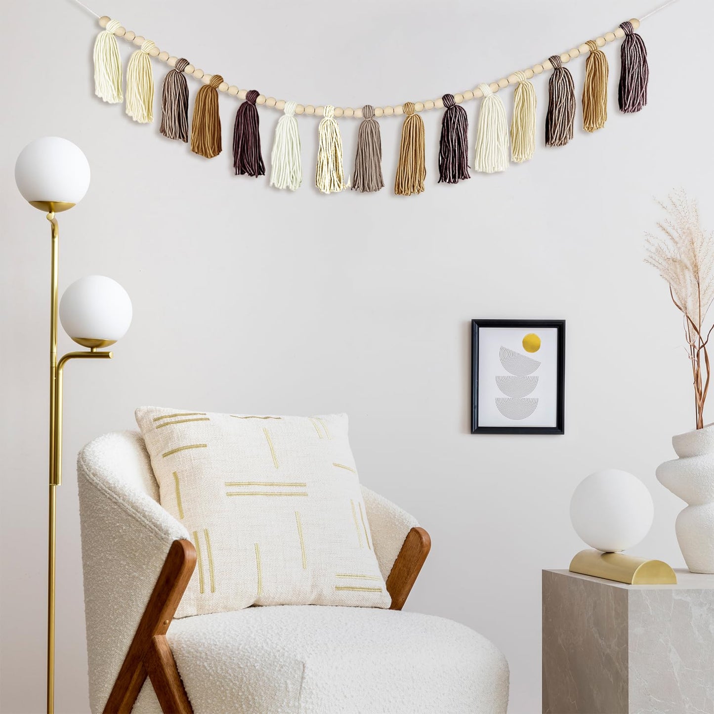 Boho Yarn Tassel Garland - Handmade Wall Hanging Decor for Nursery, Baby Shower, Kids Room, Classroom, Birthday Party | Macrame Tassels Bunting Banner for Bedroom, Office, Home Decoration (Brown)