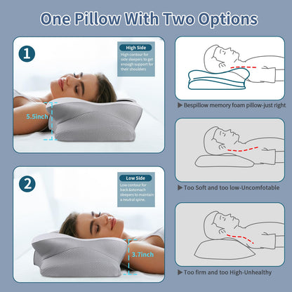 Cervical Neck Pillow for Pain Relief - Ergonomic Side Sleeper Pillow for Neck Support, Cooling Cervical Pillow for Sleeping, Contour Orthopedic Memory Foam Pillows for Back Stomach Sleepers