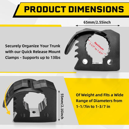 2-Pack Quick-Release Rubber Clamp with Roll Bar Clamps Mounting Brackets for 1" 1.5" 1.75",Rubber Mount Clamps for 1-1/7'' to 1-3/7'' Diameter in Diameter Tools for ATV UTV Truck Snowmobile Golf Cart