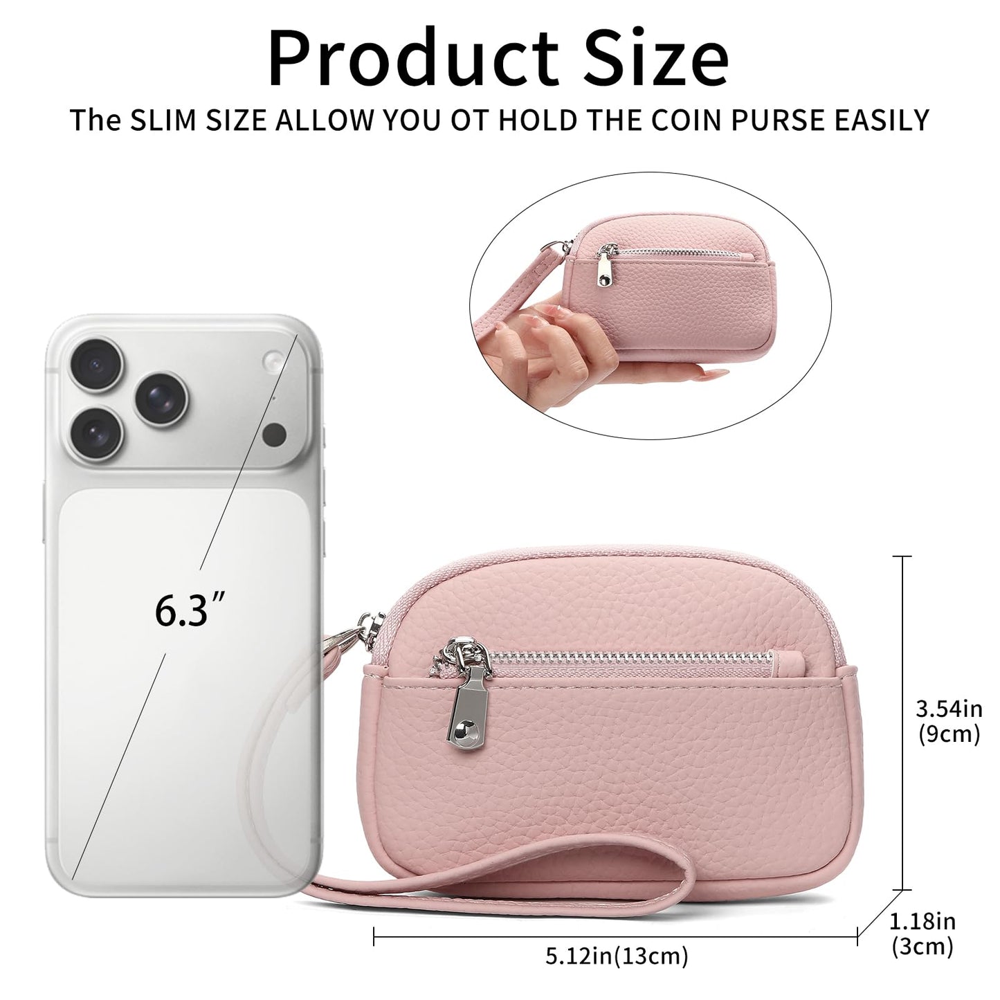 GAEKEAO Coin Purse for Women Small Wristlet Wallets Vegan Leather Change Pouch with Hidden Keychain and 2 Zipper Pockets