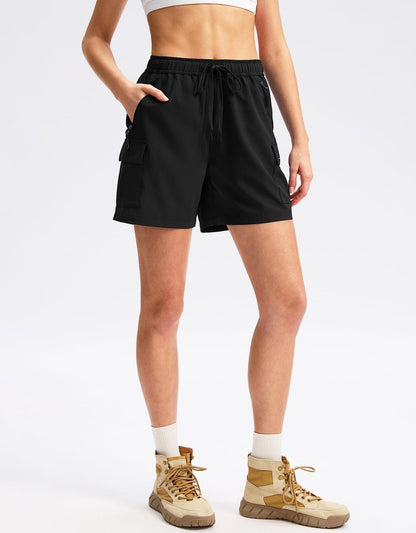 SANTINY Women's 5''/ 7''/9'' Hiking Cargo Shorts Quick Dry Lightweight Summer Shorts for Women Athletic Golf Zipper Pockets(Black_XL)