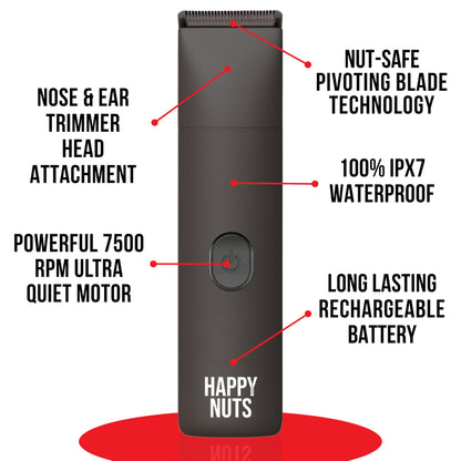 HAPPY NUTS Lumberjack 2.0 Men's Electric Body & Groin Hair Trimmer - Waterproof, Rechargeable Manscaping Kit Plus Foil Shaver - Quiet Motor for Efficient Grooming (Graphite 1.0)