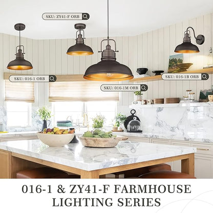 zeyu Gooseneck Wall Lights 2 Pack, 11 Inch Farmhouse Barn Light Fixtures Indoor and Outdoor, Metal Dome Shade in Oil Rubbed Bronze Finish, 016-1B-2PK ORB