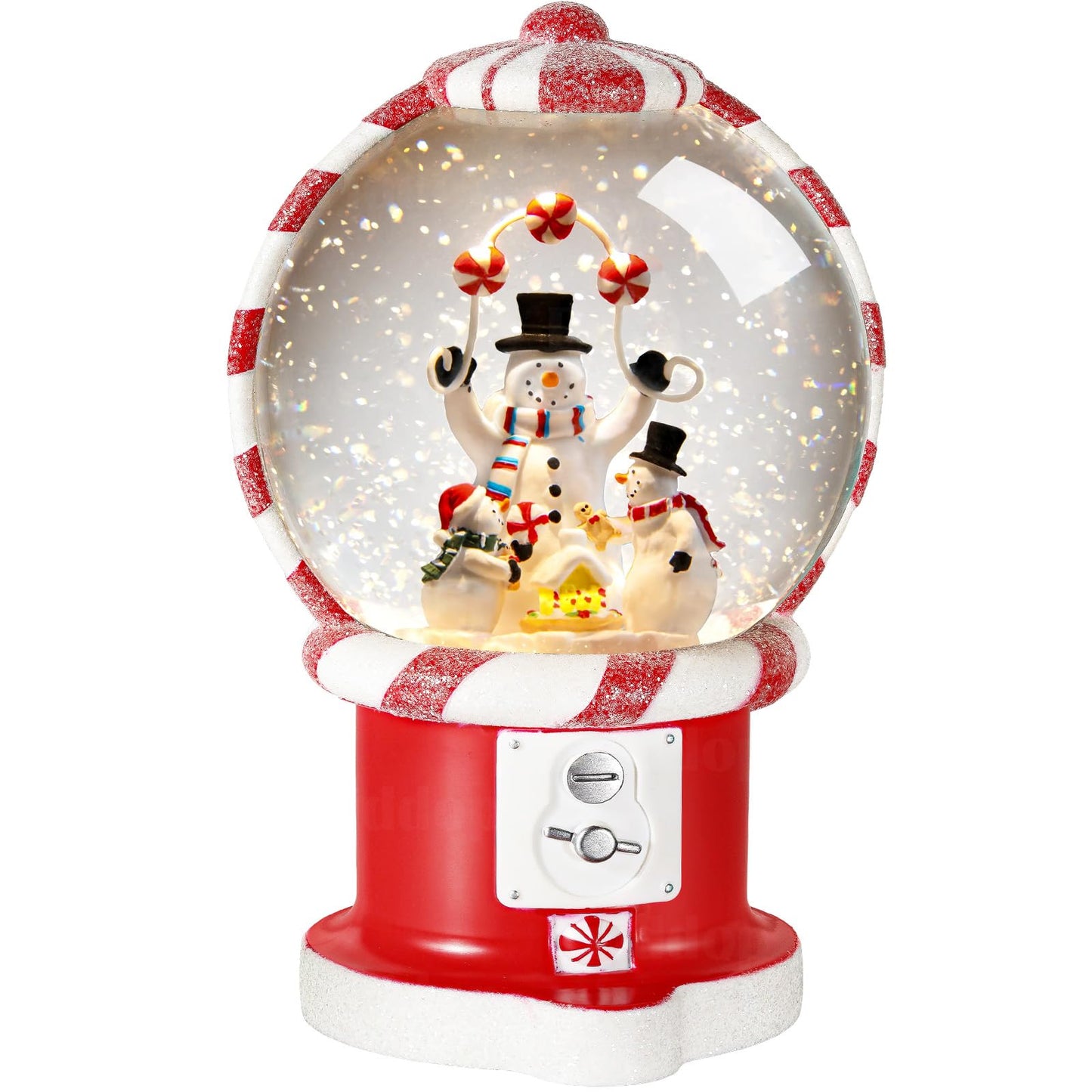 Priddop Snowman Snow Globe Christmas Classic Candy Vending Machine Shape Gifts USB/Battery Musical Glitter Snowfall USB/Battery Timer Christmas Decorations Indoor 7.8 inch
