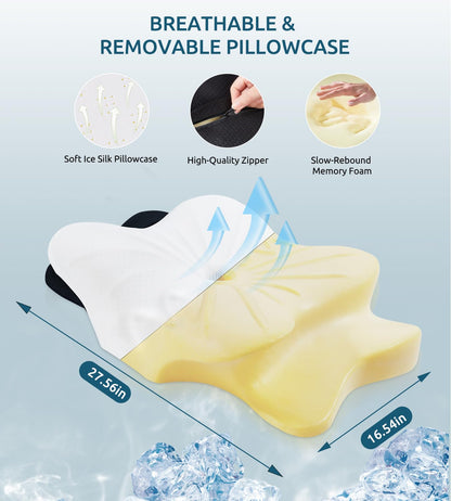 Cervical Pillow for Neck and Shoulder, Ergonomic Contour Memory Foam Pillows for Sleeping, Cooling Neck Support Pillow for Back Stomach Side Sleeper Dark Grey