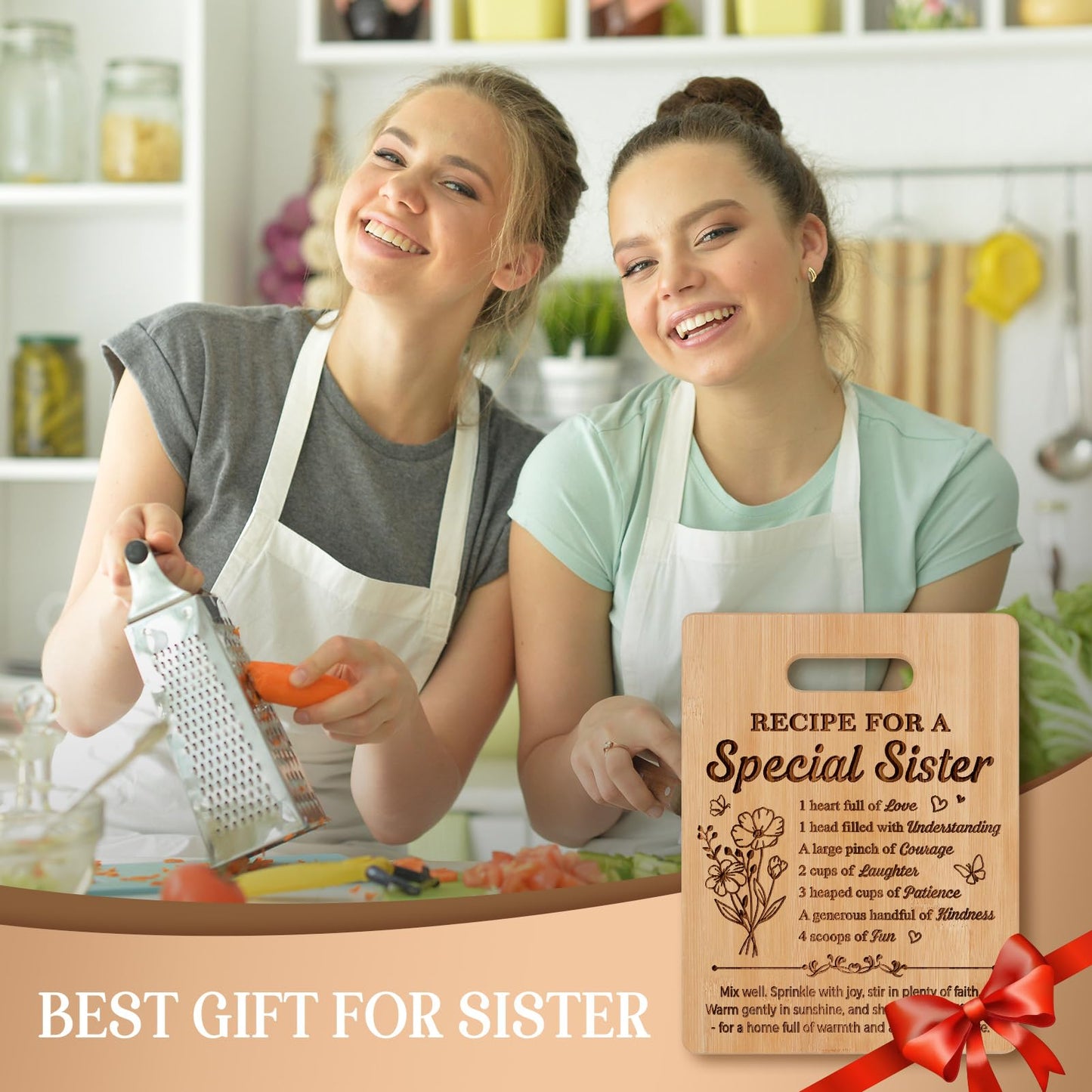 Pandasch Sister Gifts, 11x8.5inch Engraved Bamboo Cutting Board, Unique Birthday Gifts for Sister, Christmas Valentines Day Present for Sisters