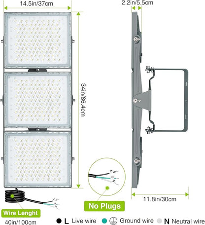 STASUN LED Flood Light Outdoor, Max Series 900W 90000lm 6000K Daylight IP66 Waterproof, Commercial Parking Lot Light,3 Heads for Yard Street Stadium House Floodlight Security Lights for Outdoor Area
