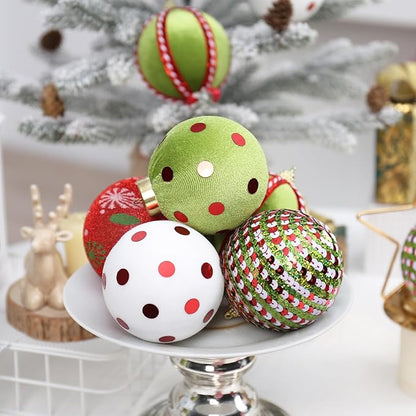 80MM/3.14" Velvet Christmas Ball Ornaments, 12PCS Shatterproof Flocking Foam Ornaments Set for Christmas Tree Hanging Decorations, for Home Holiday Party Indoor Xmas Decor. (Red/Green/White)