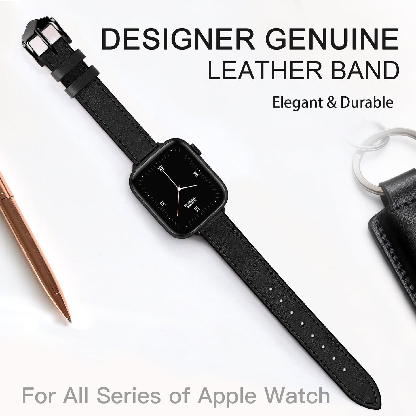 JR.DM Slim Leather Bands Compatible with Apple Watch Band 38mm 40mm 41mm 42mm 44mm 45mm 46mm 49mm, Genuine Leather Thin Band Feminine Design Strap for Iwatch Ultra SE Series 11 10 9 8 7 6 5 4 3 2 1