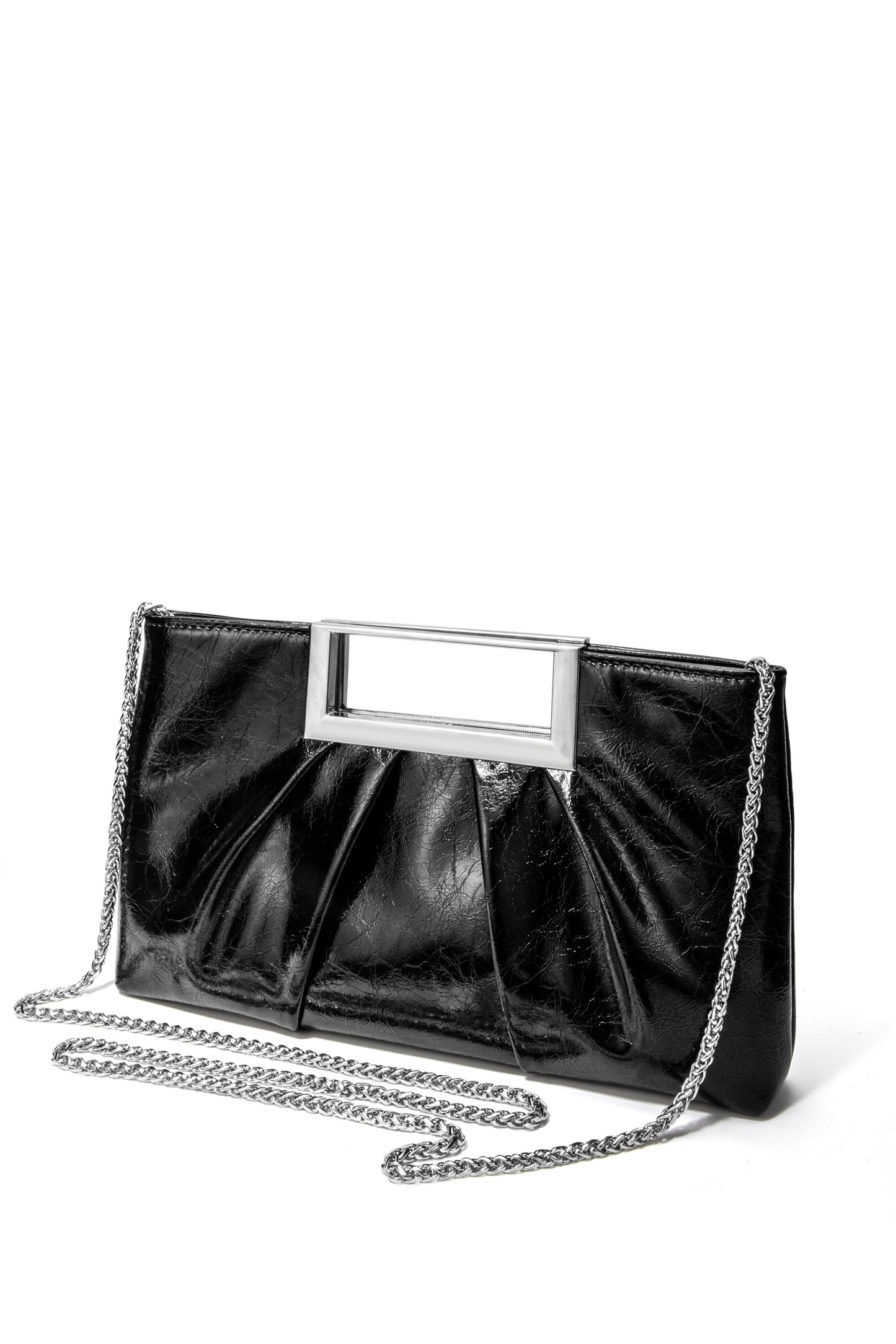 CARIEDO Evening Clutch Solid Large Pleated Shoulder Bag Bright PU Patent Leather for Formal Prom,Cocktail Party and Wedding (Black)