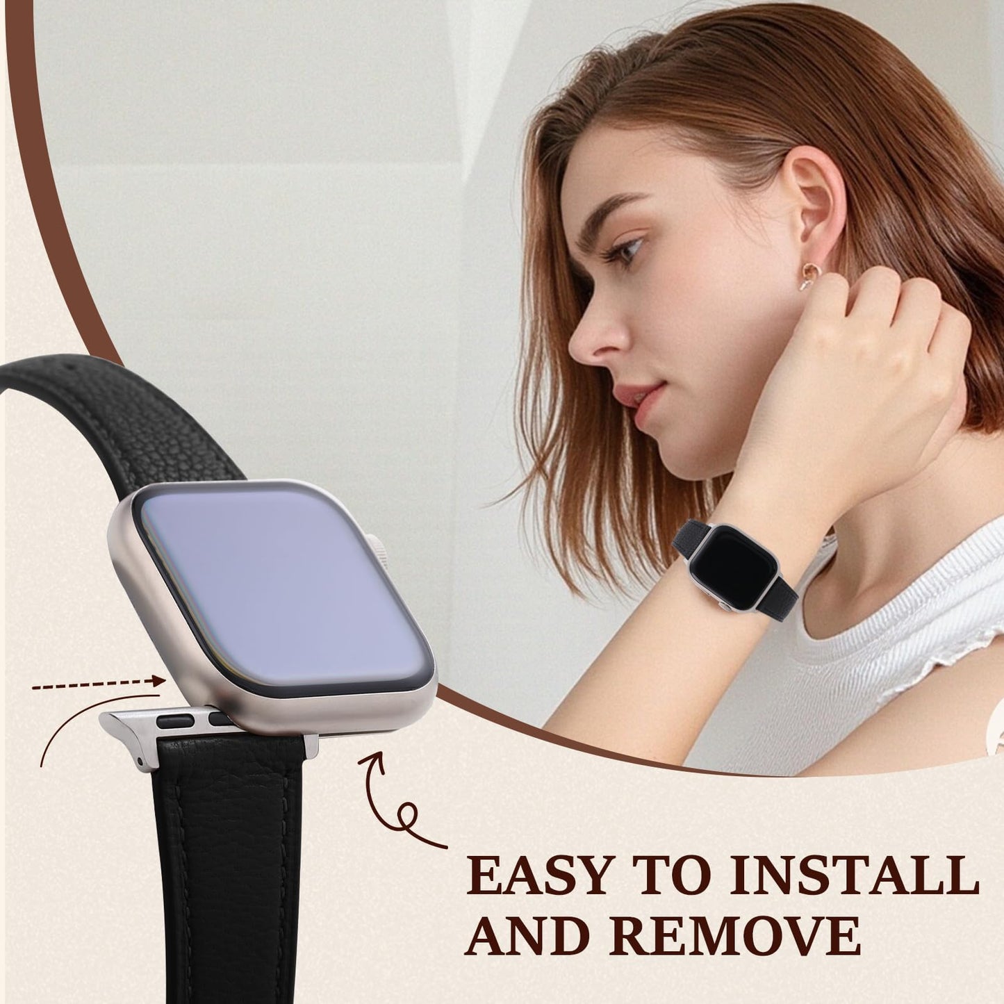 Thin French Goatskin Women's Soft Leather Band Compatible with Apple Watch 38mm 40mm 41mm 42mm 44mm 45mm 46mm 49mm, Lightweight Slim Leather Strap for iWatch Series Ultra SE 11 10 9 8 7 6 5 4 3 2 1