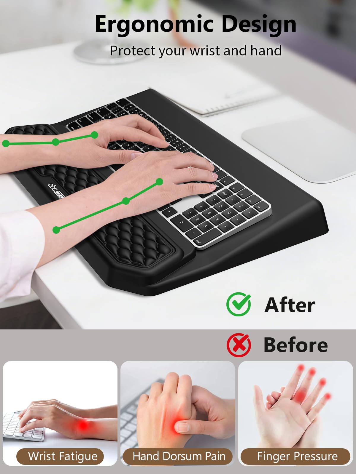 2-in-1 Ergonomic Keyboard Stand with Wrist Rest, Comfy Keyboard Riser Holder with Massage Design, Black