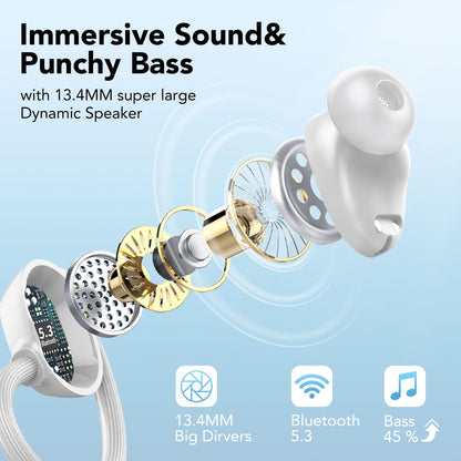 Wireless Earbuds, Bluetooth Headphones 80Hrs Deep Bass Playtime with LED Display, Sport Earphones with ENC Noise Cancelling Mic, IPX7 Waterproof Over-Ear Ear Buds with Earhooks for Workout/Running