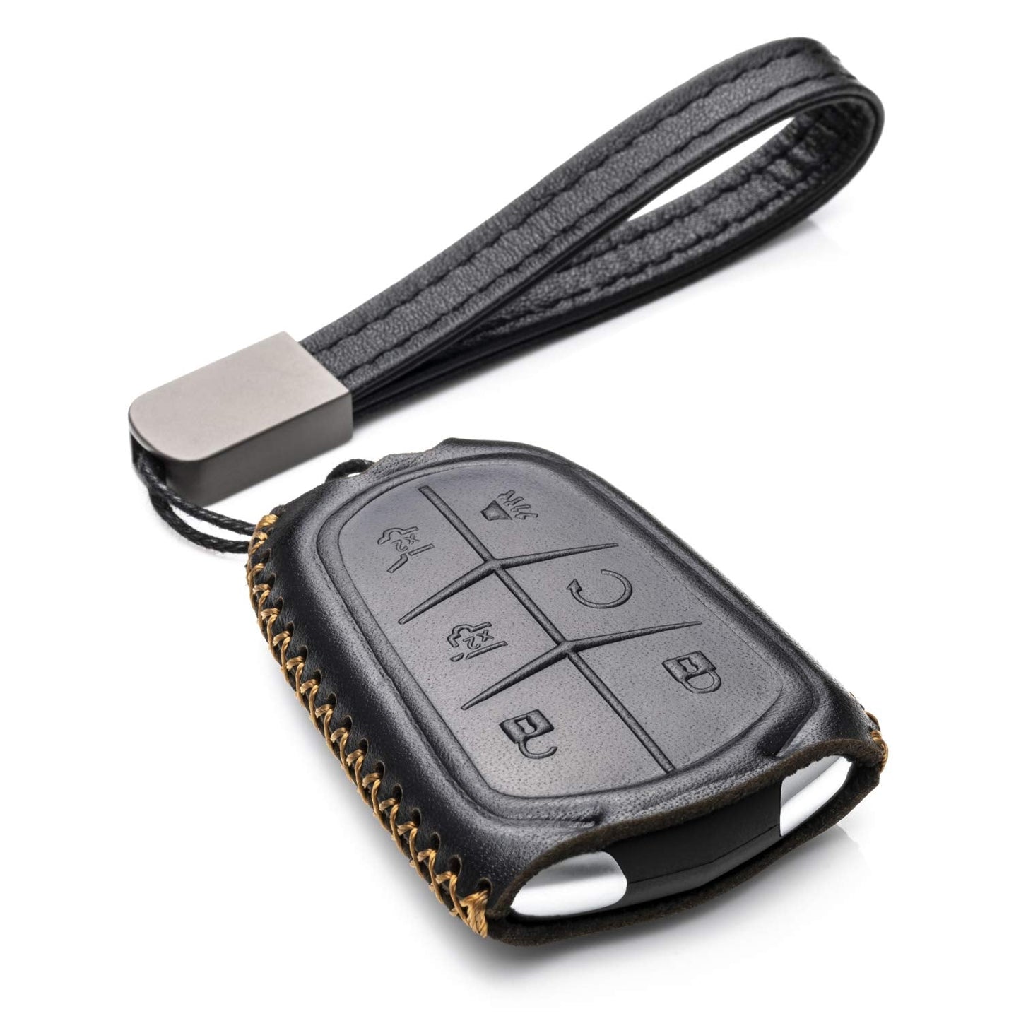Vitodeco Genuine Leather Smart Key Fob Case - Compatible with Cadillac XT4, XT5, XT6 (2019-2025) - 6-Button, Black