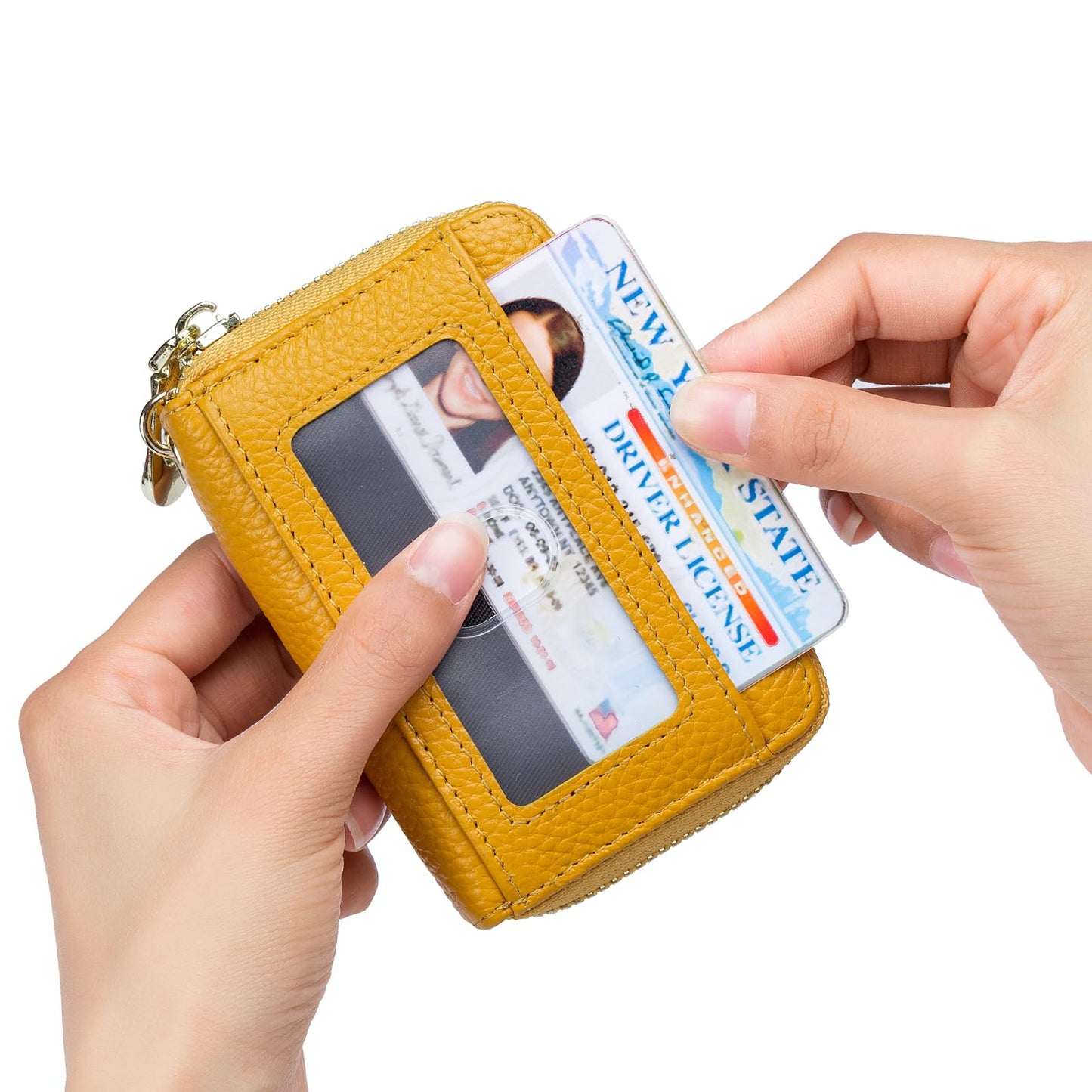 imeetu RFID Credit Card Wallet, Genuine Leather Zipper Card Case Holder with Removable Keychain(Max - Yellow)