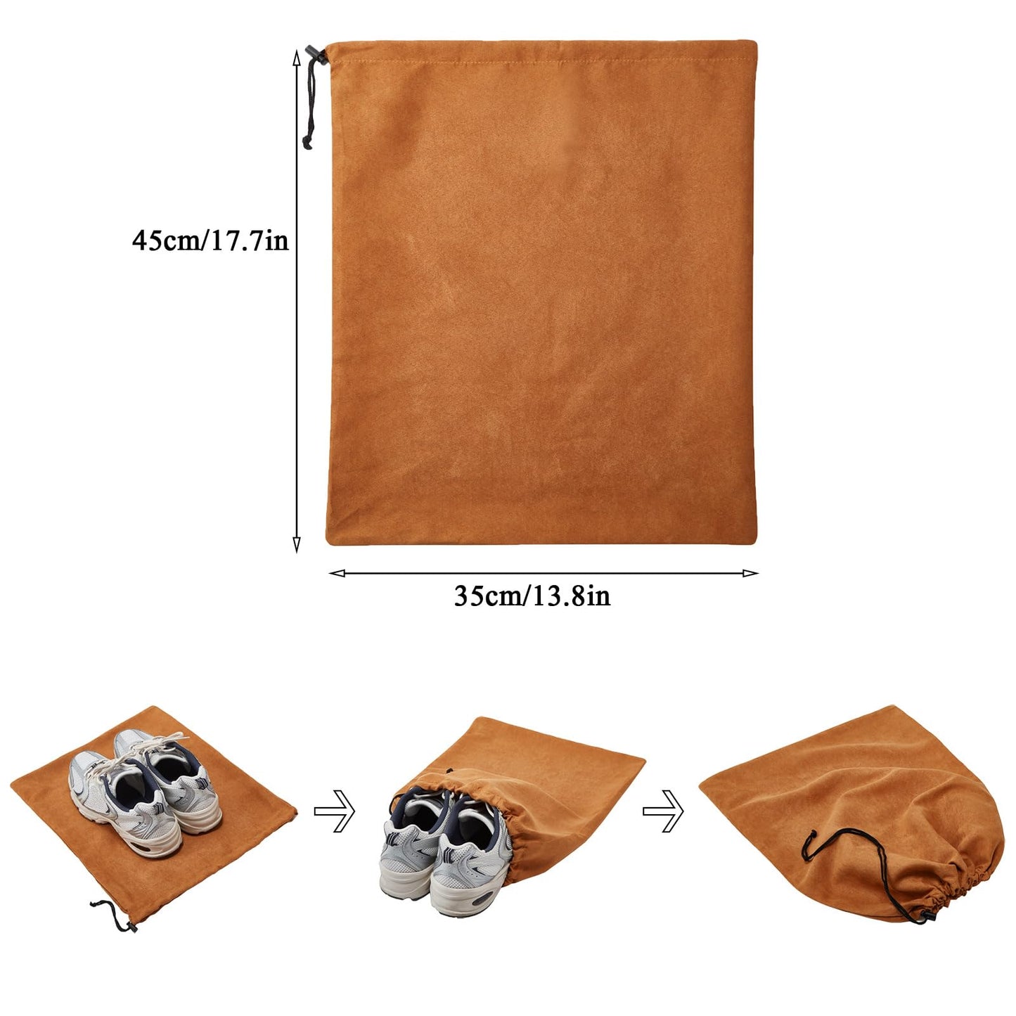LAKE OF FIRE 4-Piece Travel Shoe Bags for Packing, 17.7" x 13.8" Dustproof Shoe Bags with Drawstring Closure,Washable & Reusable(Brown)