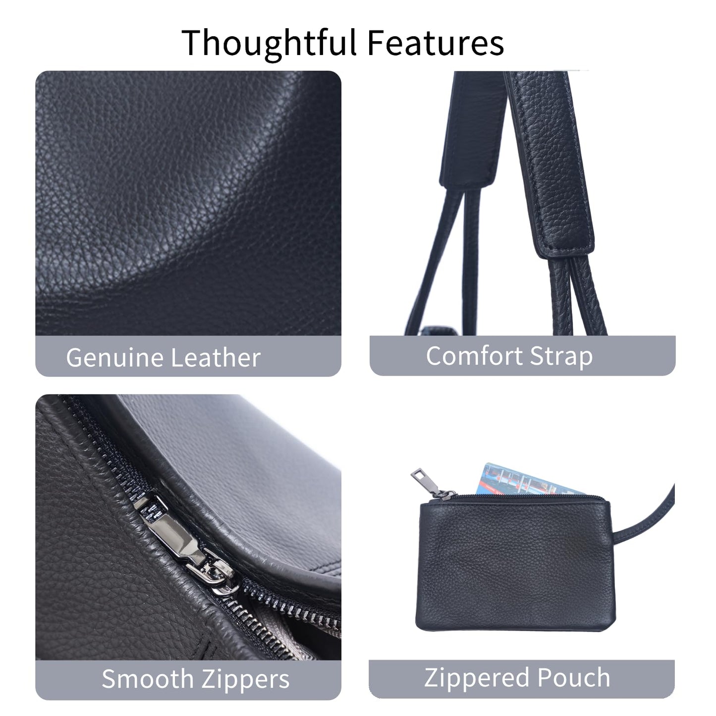 Hobo Bags for Women Genuine Leather Purse Slouchy Shoulder Bag Large Black Handbag for Work & Everyday Use